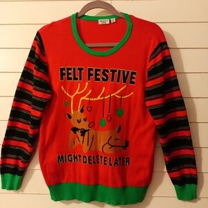 Ugly Christmas Sweater Long Sleeve Red Striped Reindeer Tacky Office Fun Party L